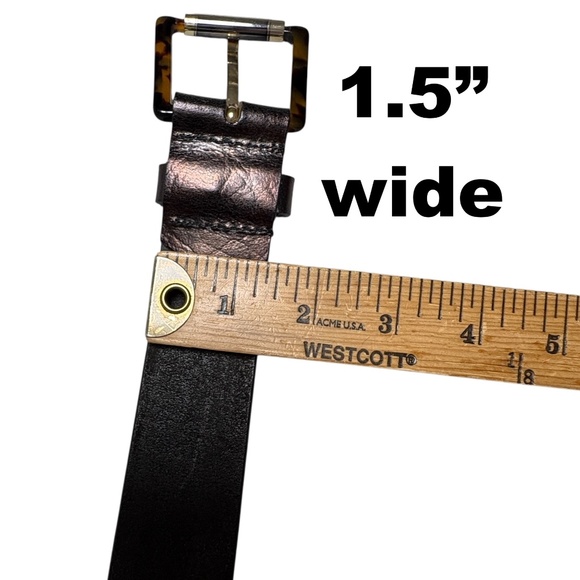 belt MICHAEL KORS black leather tortoise shell S/M buckle 1.5" wide gold accent - Picture 8 of 9